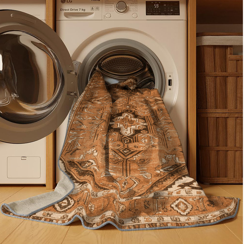 Tapis brun lavable à la machine, Rond 4 pi