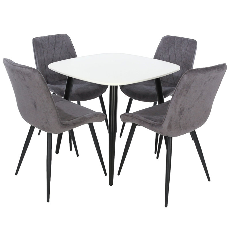 Aspen 5-Piece Casual Dining Set - Square Dining Table & Four Upholstered Diamond Fabric Chairs, Grey, White