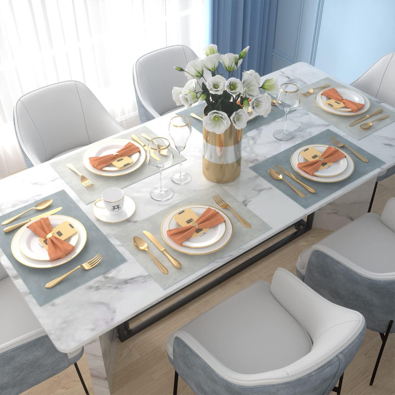 Faux Leather Placemat, Blue/Light Grey