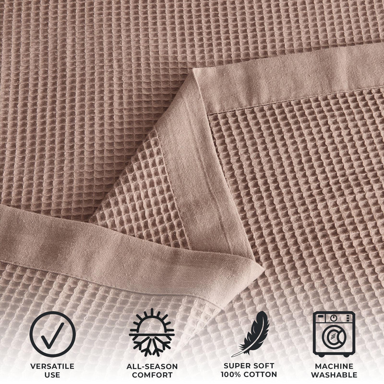 100% Cotton Lightweight Waffle Weave Summer Blanket, Queen, Red Wood