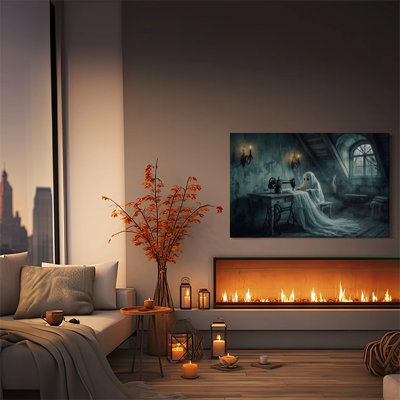 Tableau encadré sur toile, 1 affiche, motif machine à coudre fantôme, style gothique sombre, idéal pour Halloween. Parfait pour le salon, la chambre à coucher, le bureau, la salle de bain, une chambre d'étudiant ou toute autre pièce. Prêt à accrocher.