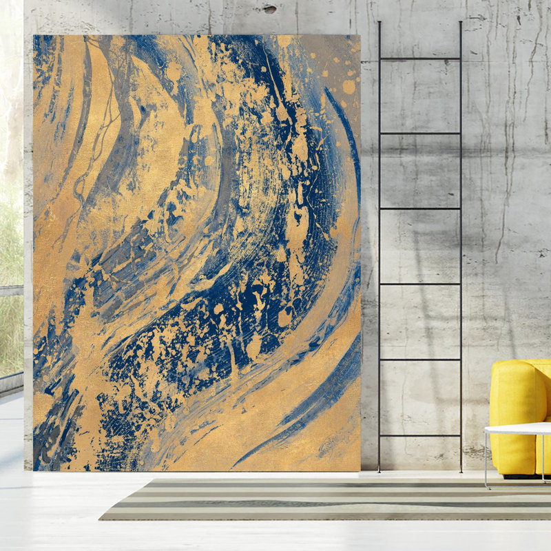 «Blue And Gold Wave», reproduction d'art sur toile géante 72 po x 54 po