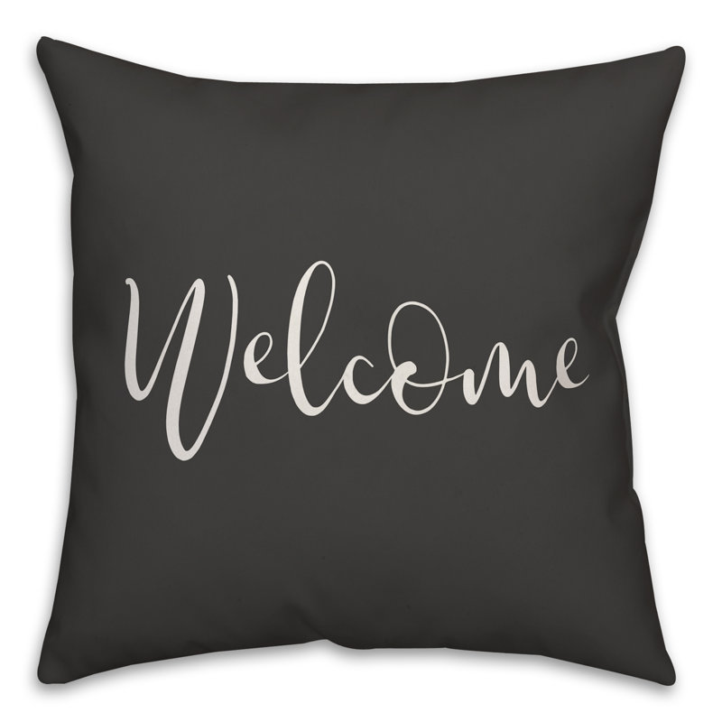 Textual Outdoor Throw Pillow, 16" H x 16" W, Charcoal/White