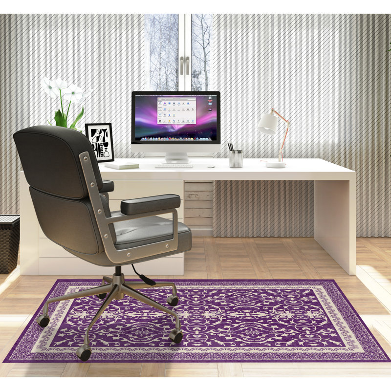 Tapis de chaise rectangulaire à poils courts Rao, Améthyste, L 36 po x L 60 po