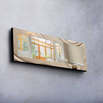 Elegant Decorative Mirror with 100% Pine Wood Frame, 15.7 x 47.2 inches | Real Glass Mirror (Thickness: 0.2 inches) | Stylish Fabric Painting | Ideal for Living Room, Bedroom & Entryway Decor