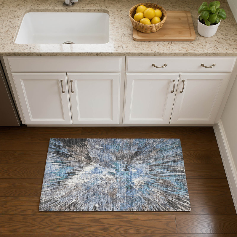 Premium Machine Washable Mayfield AMF2283 Abstract Rug, Denim, 1'8" x 2'6"