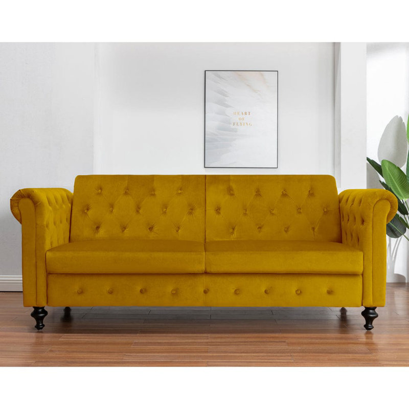 Selene 3 Seater Velvet Sleeper, Mustard