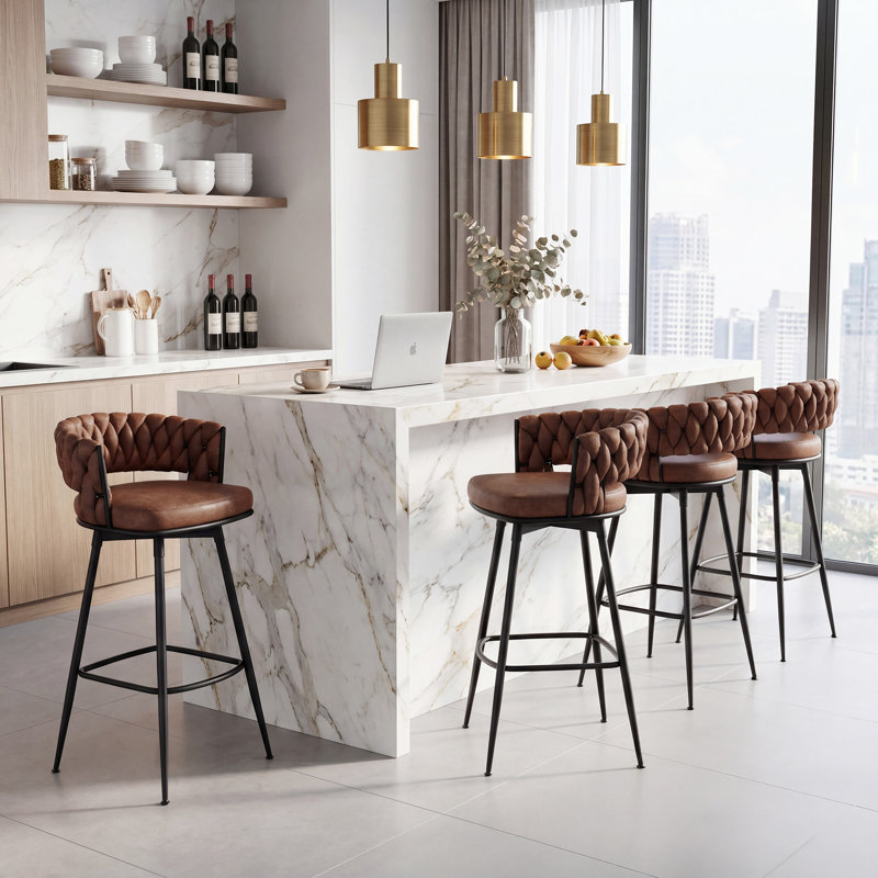 Tabouret de comptoir pivotant moderne avec design tissé, Brown, Counter Stool (26.77" Seat Height)