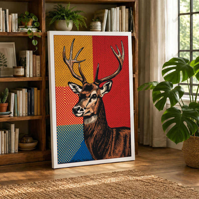 Geometric Deer Pop Art - Wrapped Canvas, 30x20 - 76.2 x 50.8 cm, Sage Border