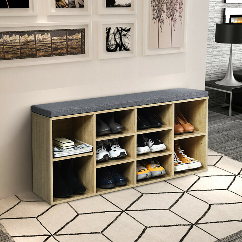 Arney 10 Pair Shoe Storage Bench with Adjustable Shelves, Natural