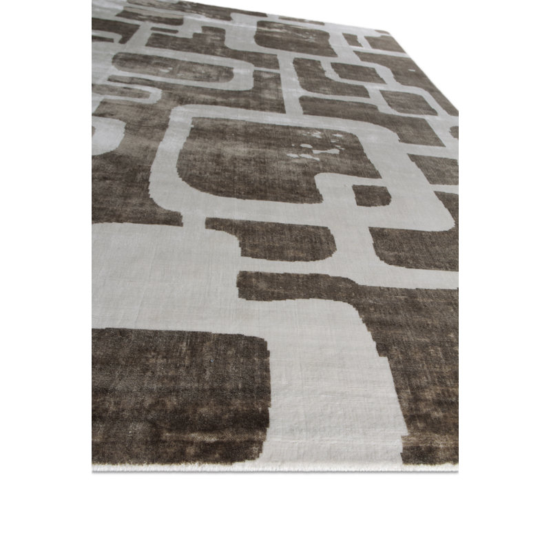 Koda Geometric Handmade Synthetic Brown/Silver Area Rug, Rectangle 10' x 14'