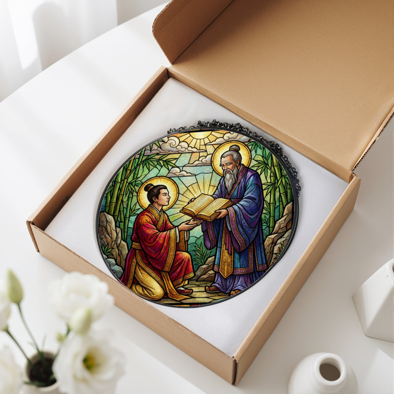 Vitrail de vitrail d'une scène religieuse de 7,8 po, H 7,8 po x l 7,8 po