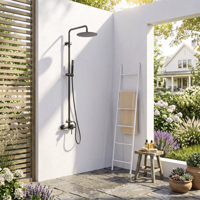 36"-52"H Wall Mounted 316 Stainless Steel Rust-free Outdoor Shower with Handheld Shower with 10-Inch Rainfall Shower Head
