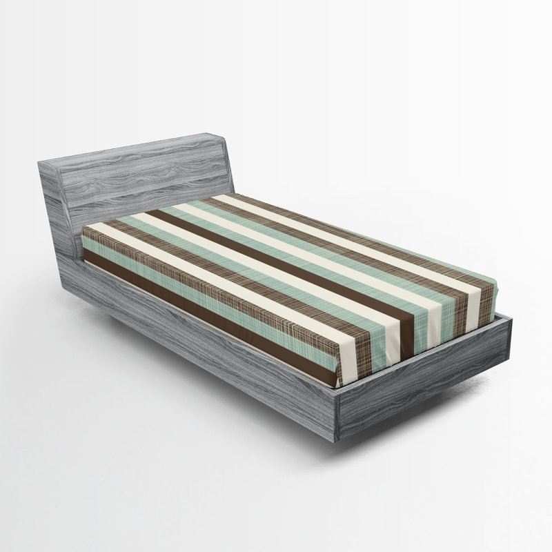Drap-housse Ambesonne, Drap-housse de taille simple, Rayé vert amande / brun / crème