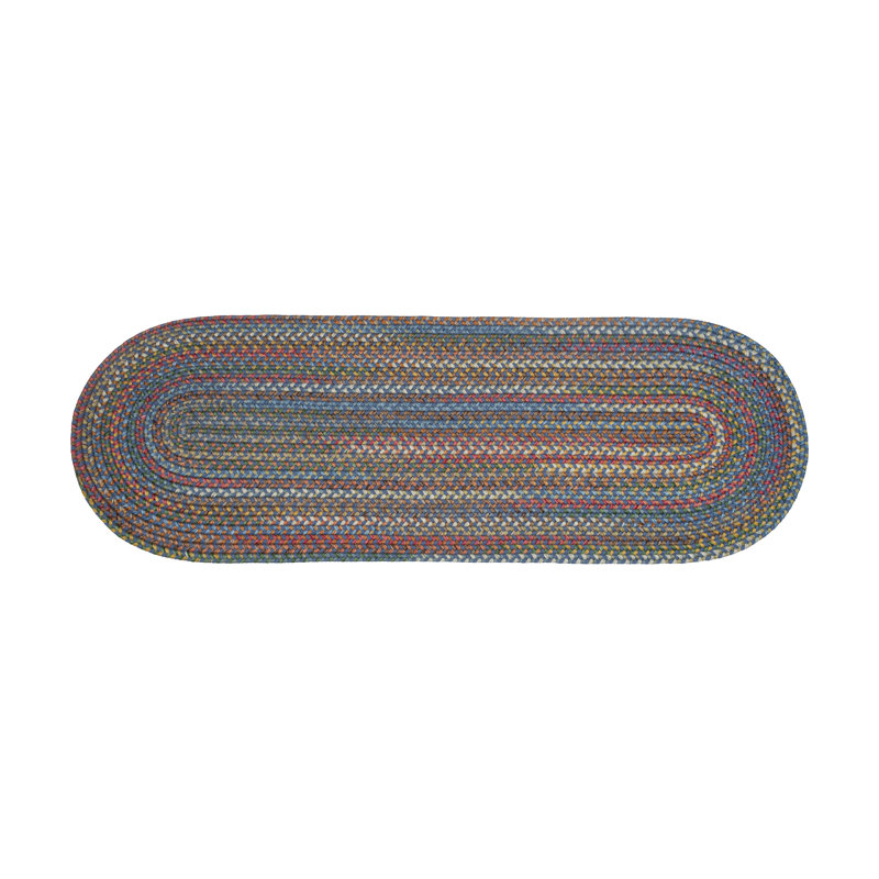 Tapis géométrique tressé à la main Orval, Bleu, Tapis de couloir 2 pi x 8 pi