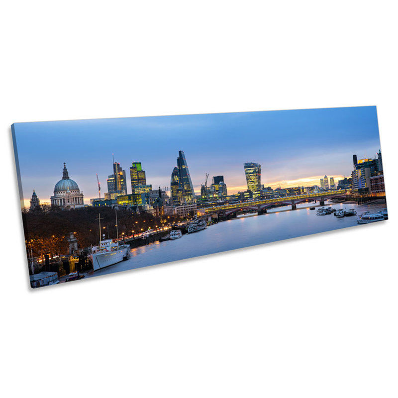 London City Famous Landmarks - Wrapped Canvas Panoramic Art Prints, 30.48cm H x 91.44cm W