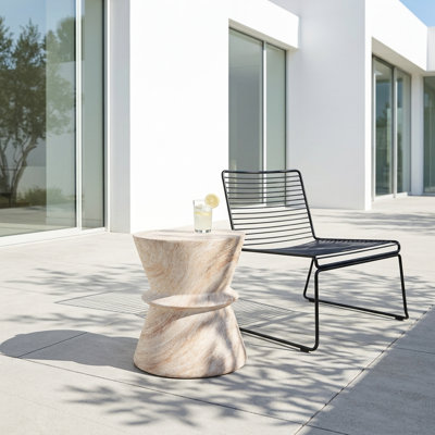 Table d'appoint d'extérieur / d'intérieur en sablier, finition travertin