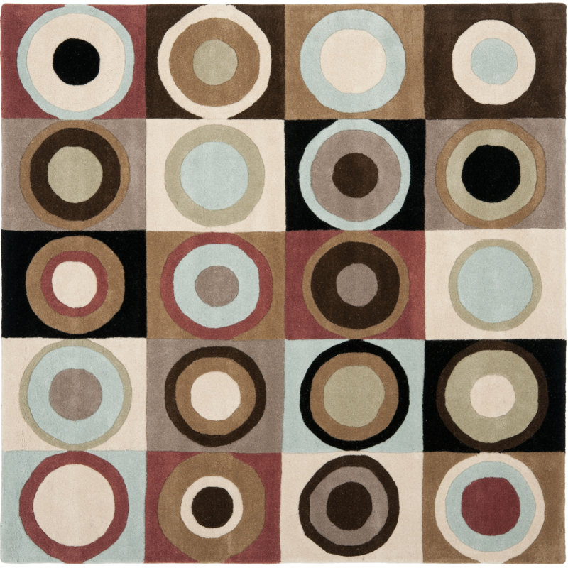 Tapis géométrique en laine et en viscose touffeté à la main Amier, Carré 6 pi