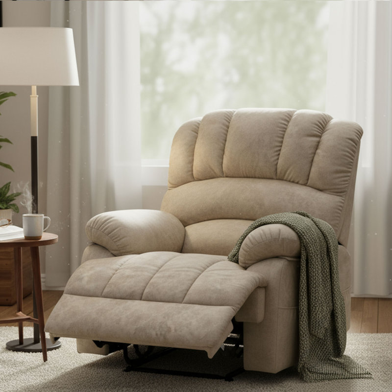 Large Manual Recliner Velvet Manual Recliner With Storage Pockets（Set Of 2), Beige