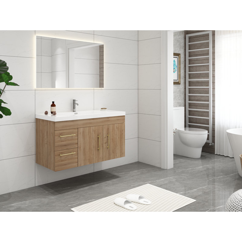 Carliss 41.5'' Single Bathroom Vanity with Acrylic Top, Natural/Oak, Gold