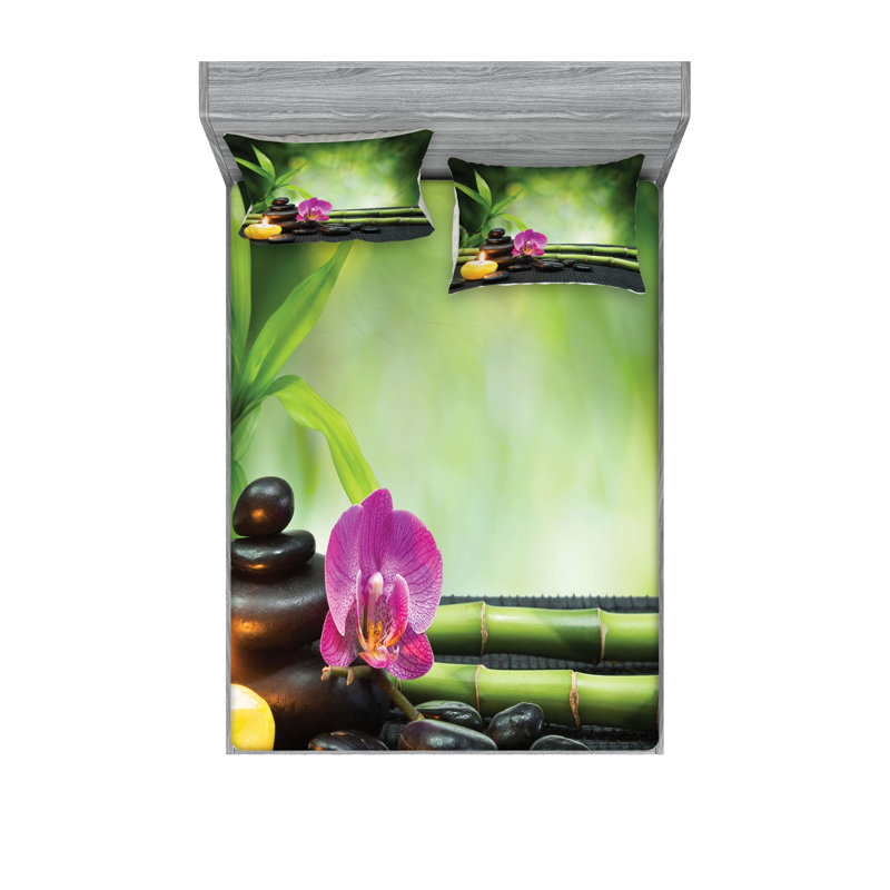 Ambesonne Spa Themed Fitted Sheet & Pillow Sham , Apple Green and Fuchsia, California King Sheet Set + 4 Pillowcases