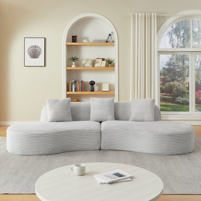 Canapé modulaire incurvé contemporain en velours côtelé avec coussins éparpillés Contemporary