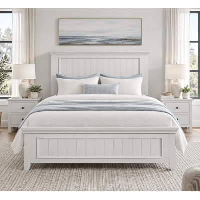 Monteith Shiplap-inspired Panel Bed in Off-White