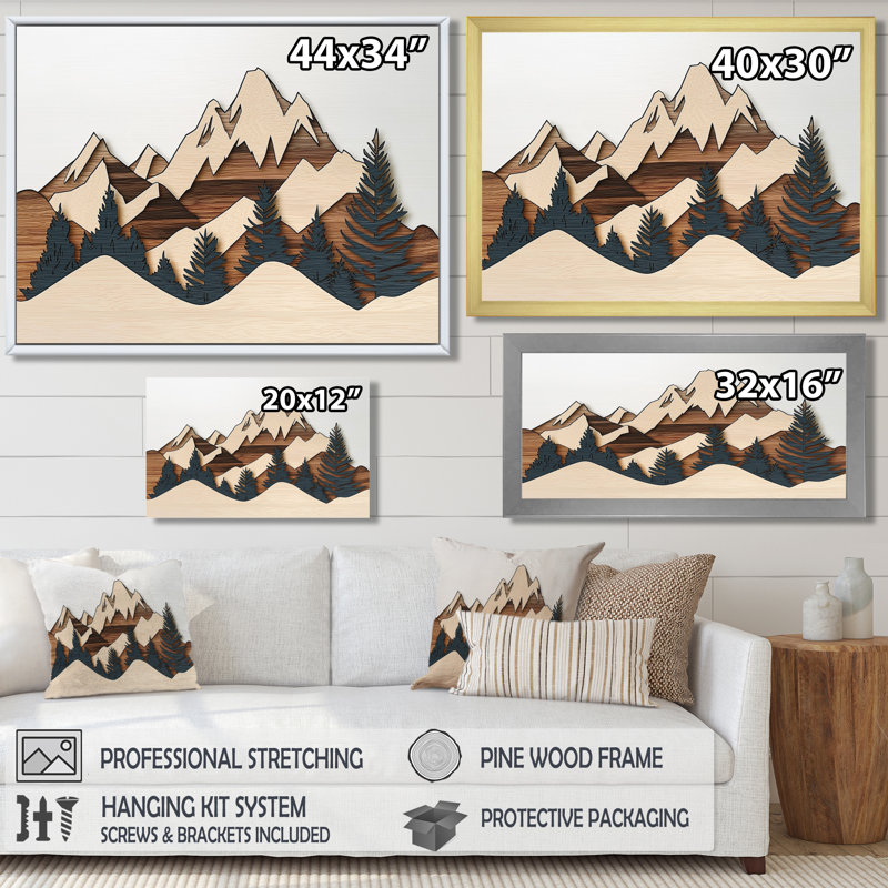 «Brown Black Dancing On The Mountain Horizons», art encadré de montagnes, paysage mural brun, Cadre flottant, Crème