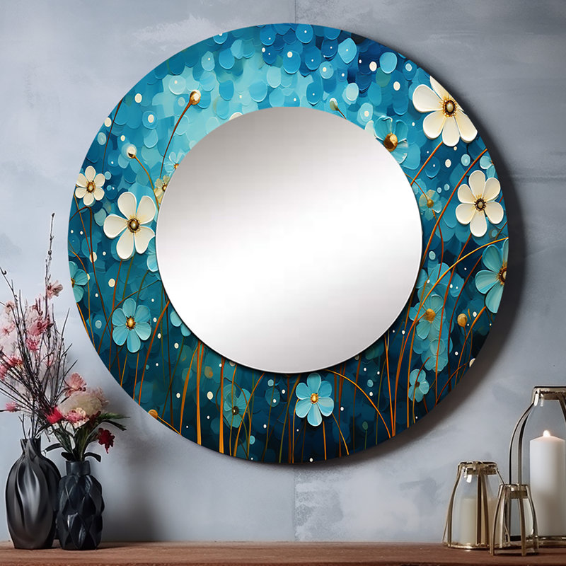 Turquoise Tranquility VIII - Landscapes Decorative Wall Mirror, Teal Mirror, Printed Metal Art, 36" x 36", Round
