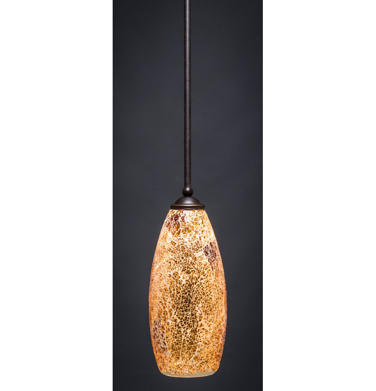 Zilo Stem Hung Mini Pendant Shown With Fusion Glass, Matte Black, 12.75" H x 5.5" W, Black