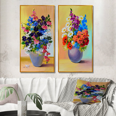 «Still Life Summer Flowers Bouquet II», ensemble de 2 peintures sur toiles