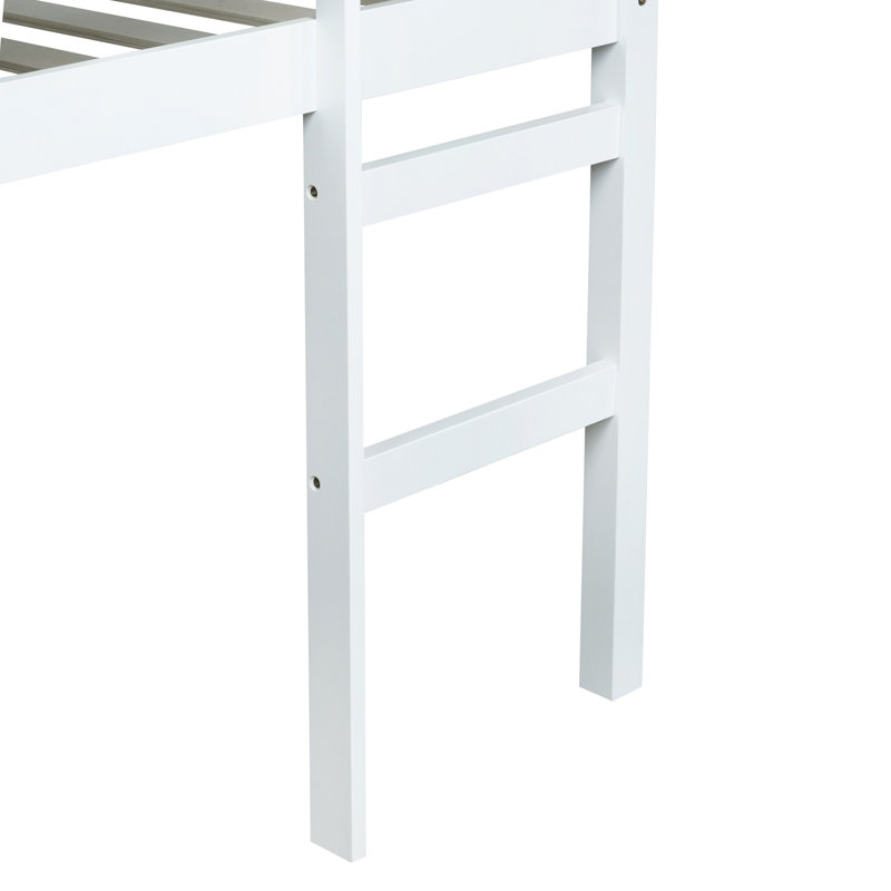Lit mezzanine double en bois d'hévéa avec échelle, blanc