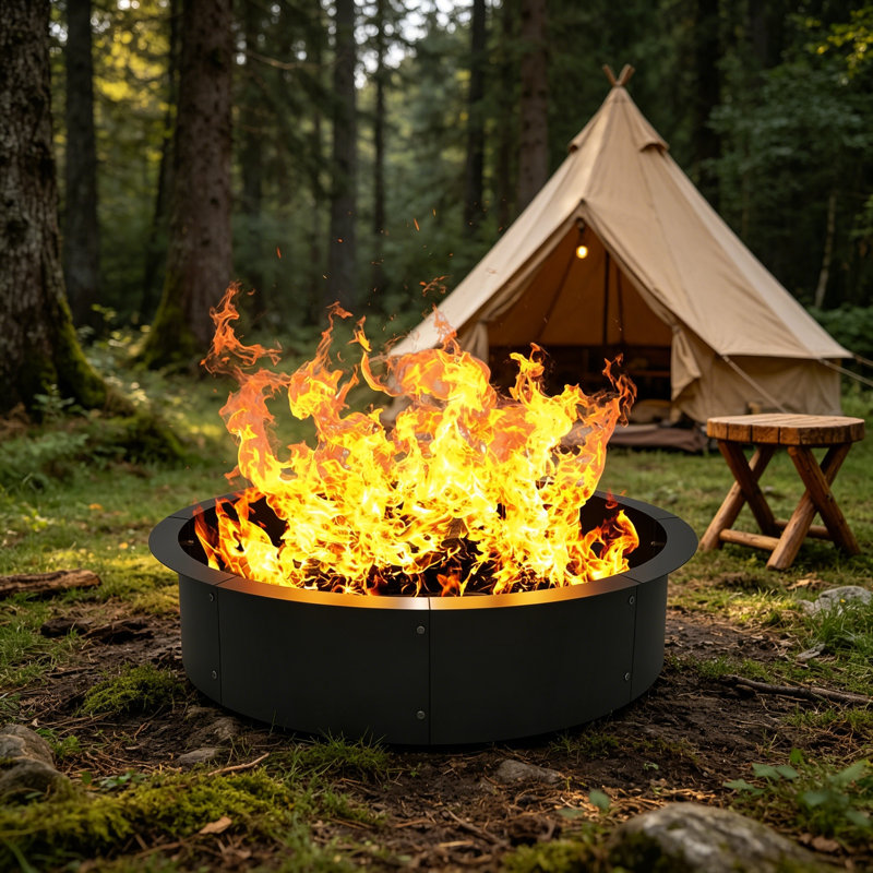 36in Inner 40in Outer Heavy Duty Steel Fire Pit Ring Black