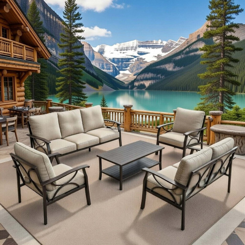 Ensemble complet de patio toutes saisons 7 places avec coussins moelleux