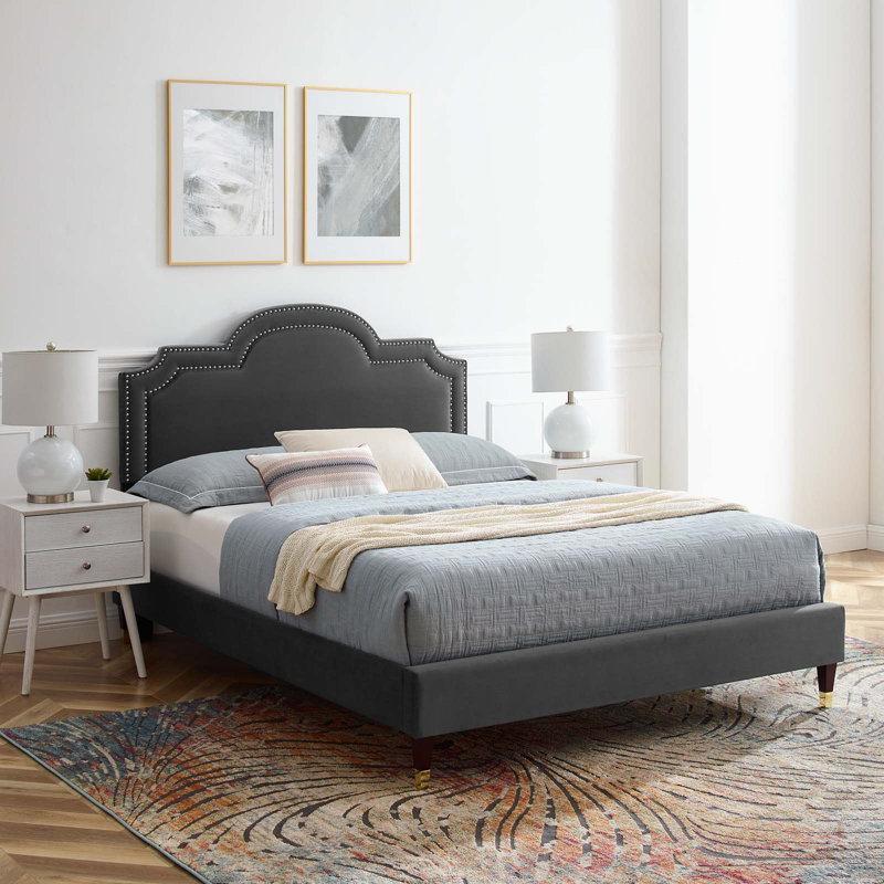 Modway Aviana Performance Velvet Bed, Charcoal, Full