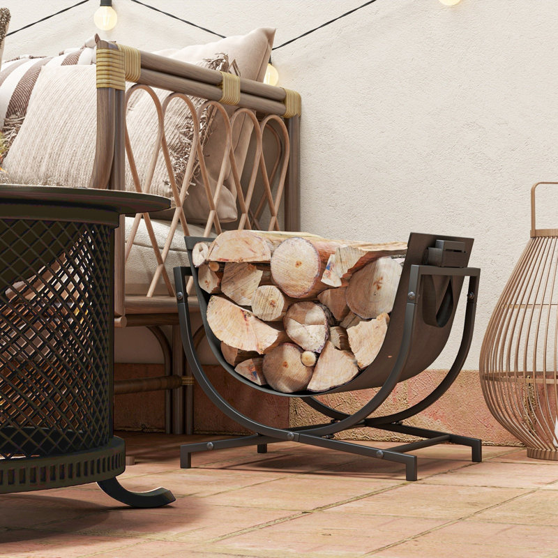 Black Steel Folding Firewood Rack with Canvas Carrier
