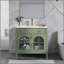Meuble-lavabo de 35,6 pouces de style Mid-Century avec verre à motif et capteur de mouvement, autoportant avec rangement, design maison de campagne haut de gamme, vert