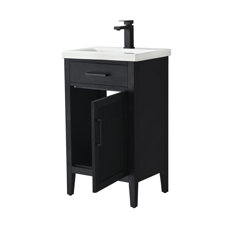 Meuble-lavabo simple 20 po avec comptoir en céramique Sebastiano, Noir / Noir