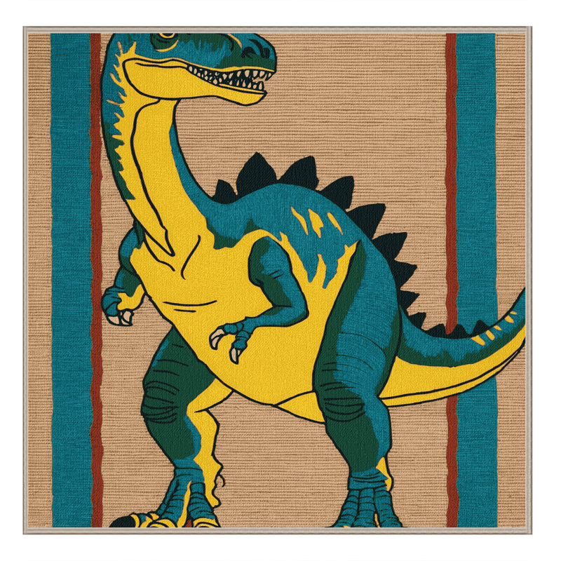 Tapis brun dinosaures lavable à la machine, Carré 7 pi