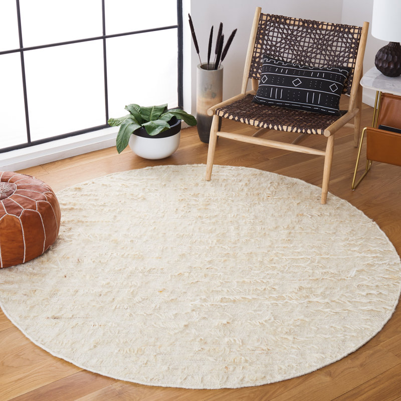 Natura Hand Woven Wool/Cotton Solid Color Rug in Ivory, Round 6'