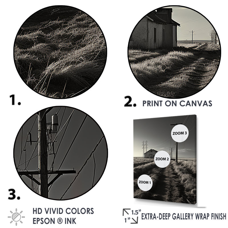Horizon de lignes électriques noir et blanc sur toile, H 32 po x l 16 po x P 1 po, Cadre simple noir