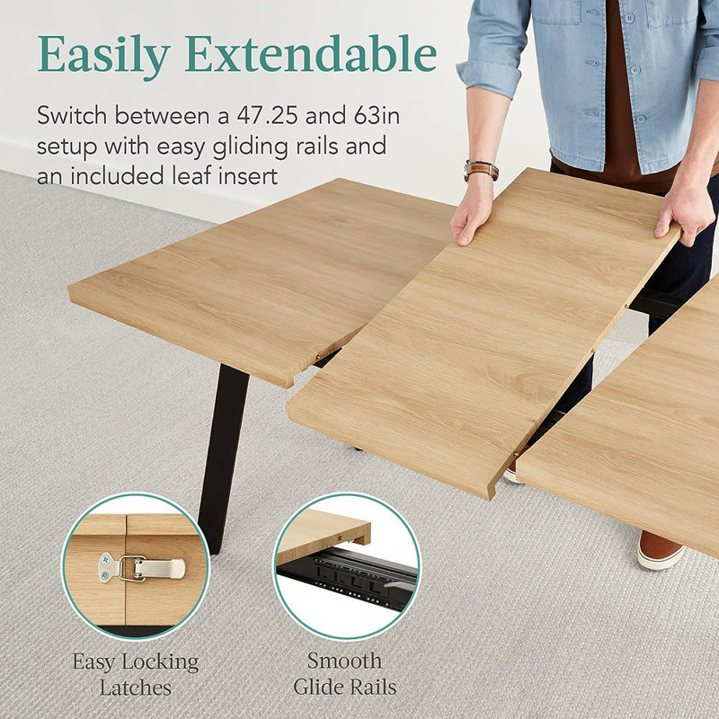 Natural Oak Extendable Dining Table with Black Steel Legs