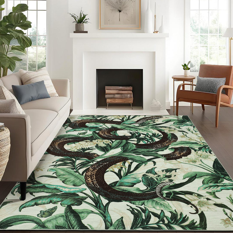 Tapis floral lavable à la machine Snakes, Rectangle 9 pi x 12 pi