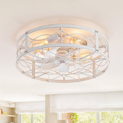 Ventilateurs de plafond en cage de 20 pouces avec lumières, ventilateur de plafond encastré blanc avec télécommande, petit luminaire de ventilateur de plafond sans lame à profil bas pour la chambre à coucher, la cuisine, la salle à manger - blanc d