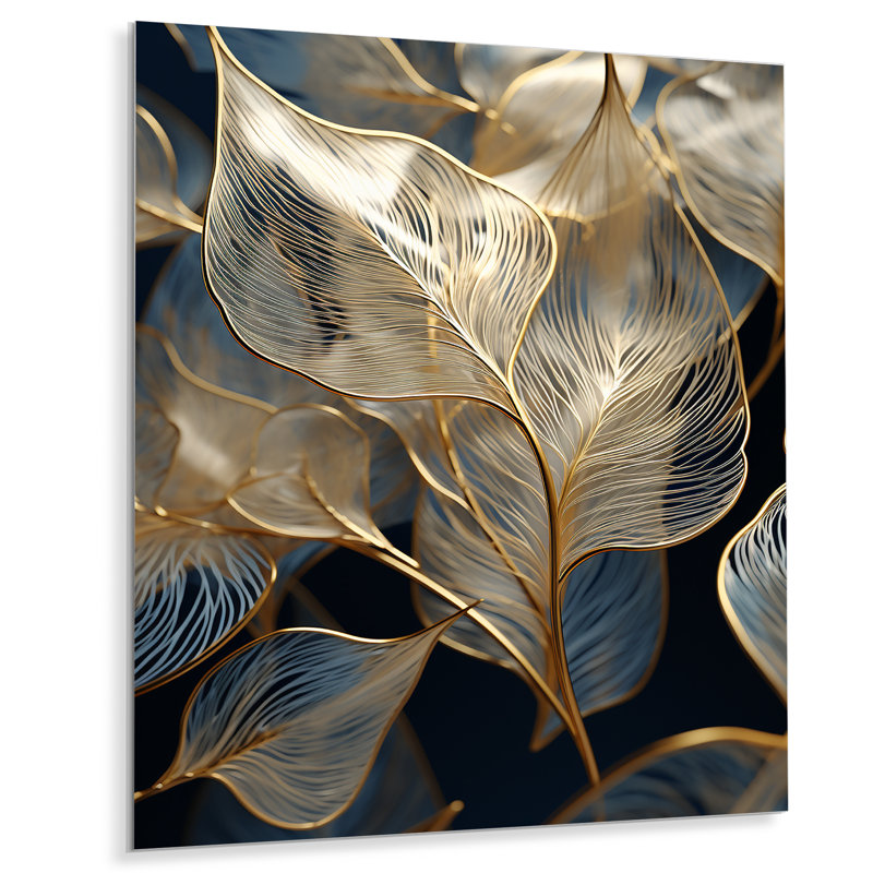 Golden Ginkgo Biloba Leaves - feuilles, impression d'art mural, Métal métal, H 32 po x l 16 po x P 1 po
