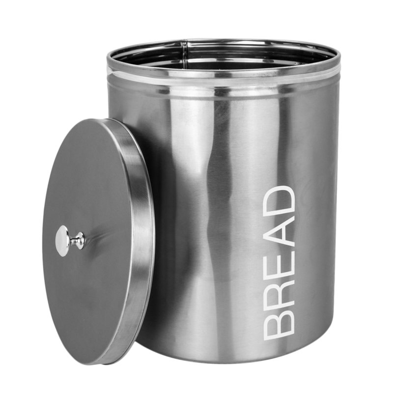 Harbour Housewares - Round Metal Kitchen Bread Bin, Silver