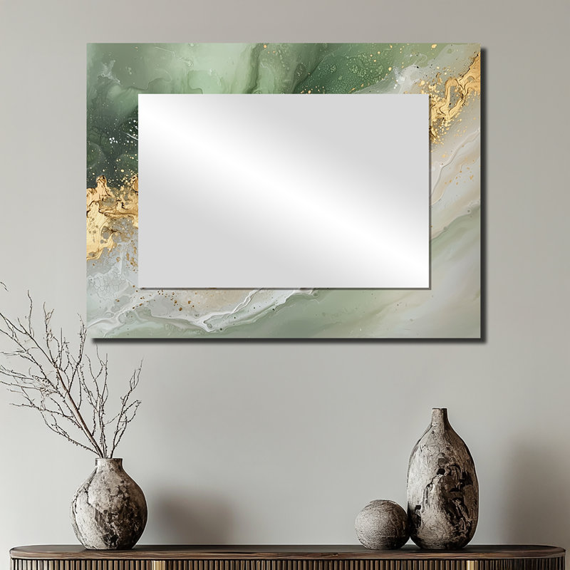 Ephemeral Emerald Pathways To The Gemstone II - Marble Mirror For Wall Art Decor - Printed On Metal, 24" x 32"