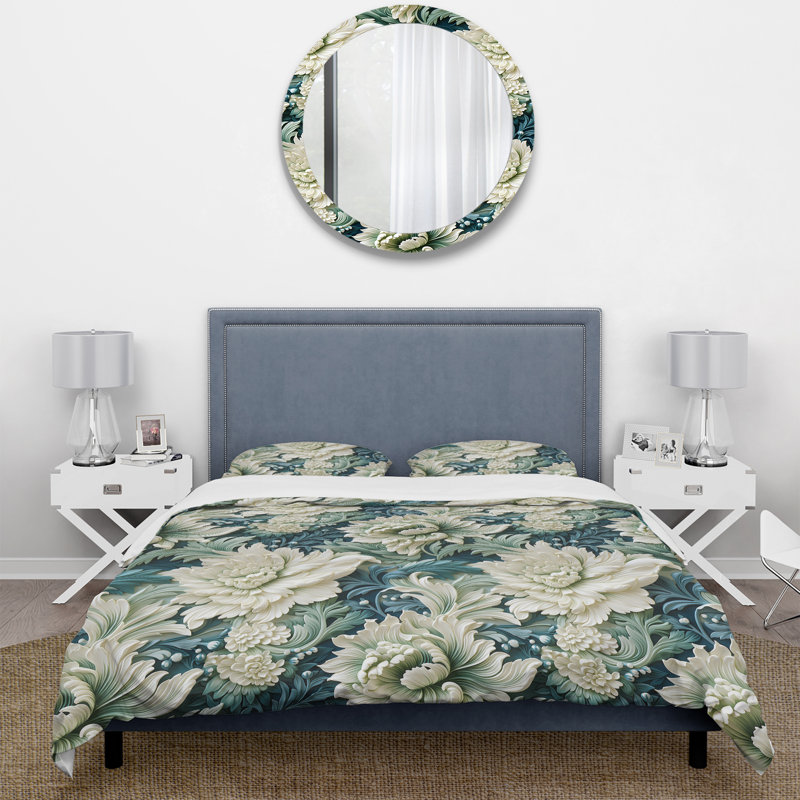 Ensemble de housse de couette en microfibre vert et blanc, Housse de couette pour très grand lit et 2 très