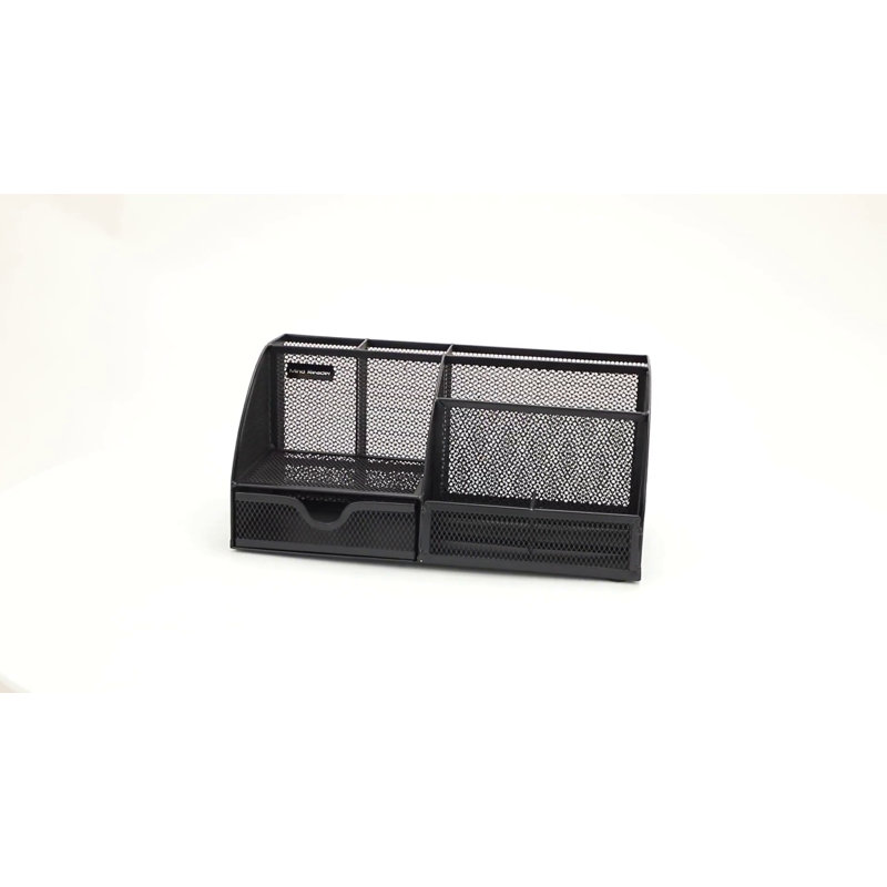 Silver Metal Mesh Multifunctional Desktop Organizer with 7 Compartments