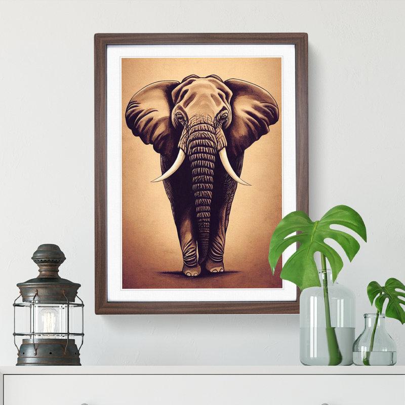 Magnificent Elephant - Framed Print, 64cm H x 46cm W x 2cm D, Walnut